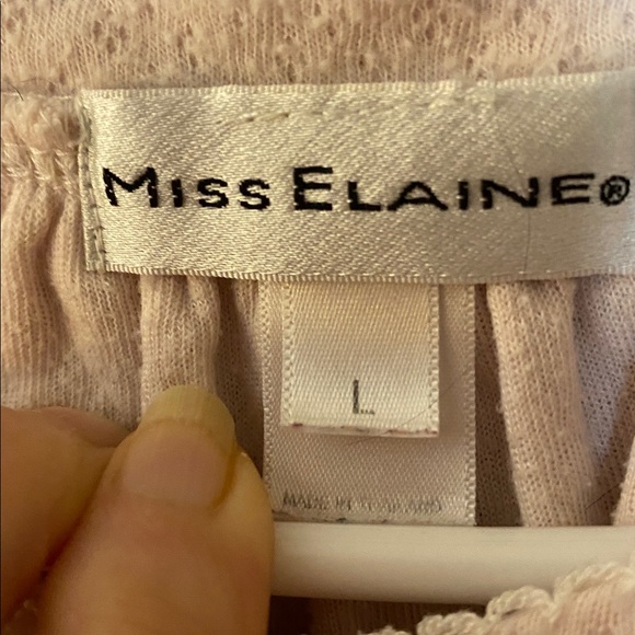 3/$15. Miss Elaine Pale Pink Flannel Lace-Trim Nightgown, size L - Picture 3 of 4